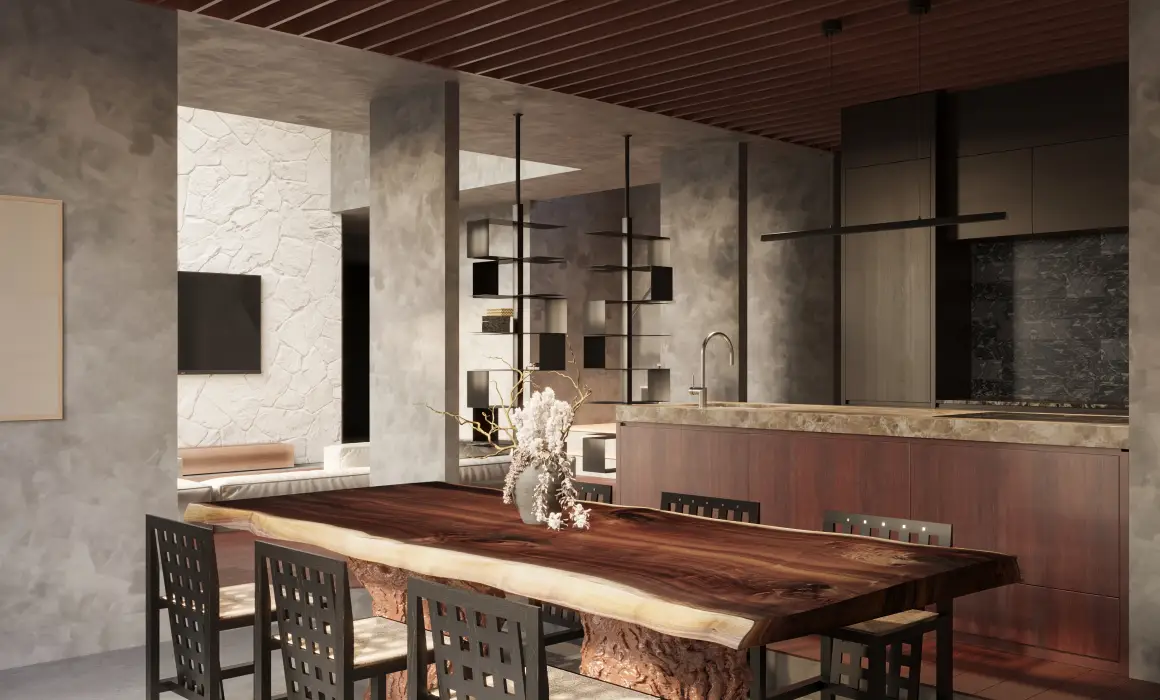 唯一無二のダイニングテーブルが主役の空間